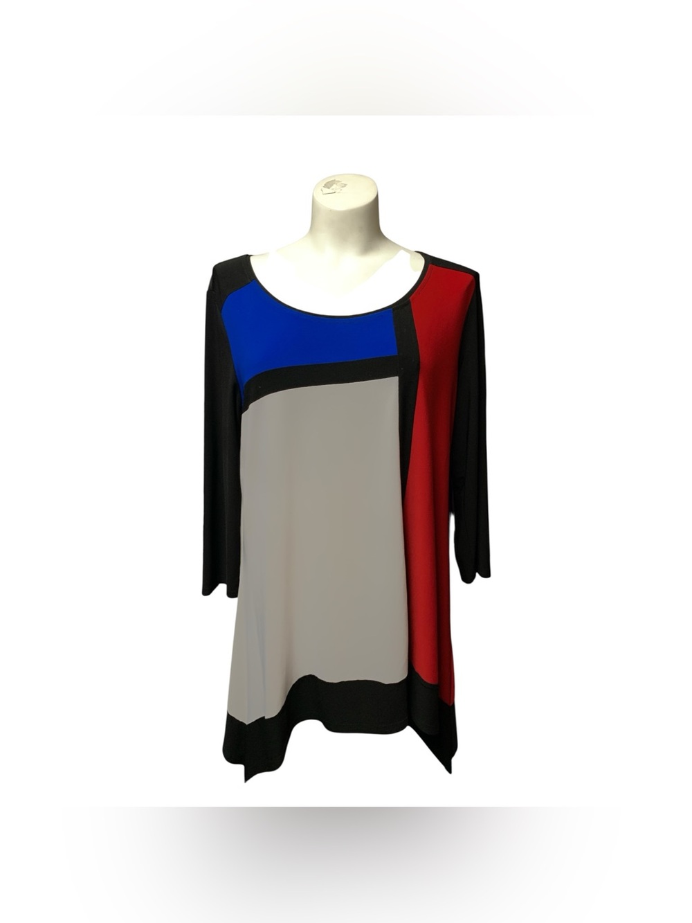 Joseph Ribkoff Colorblock Scoop Neck Tunic in Blue, Red, Black, and Gray Size L